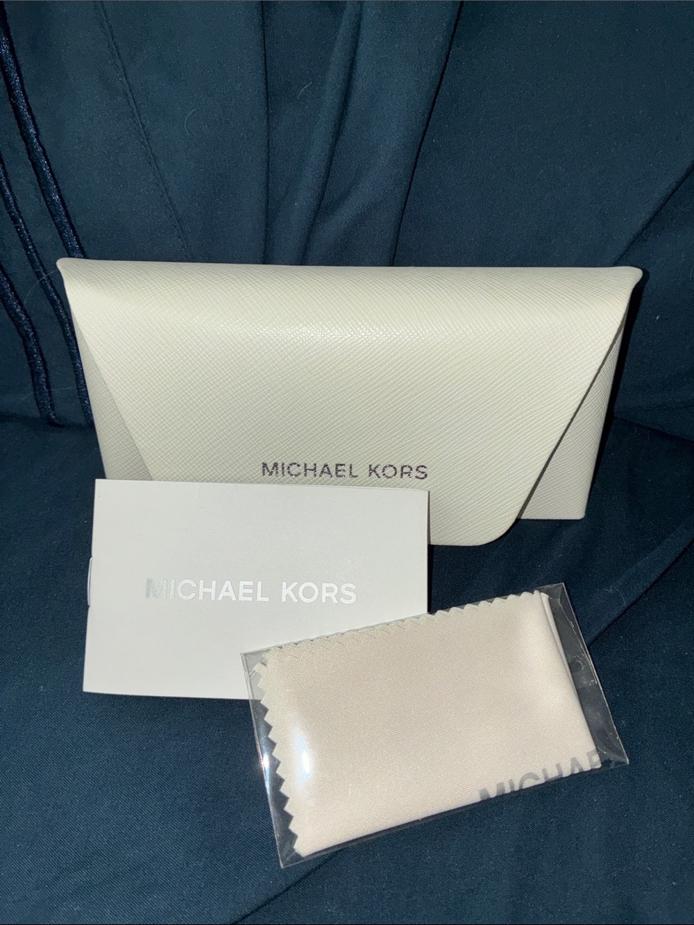 Michael Kors White Leather Eyeglass Case with Cleaning Cloth